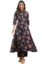 ANNI DESIGNER Womens Rayon Viscose Printed Anarkali Kurta with Pant (AITAN Navy_XXL_Navy Blue_XX-Large)