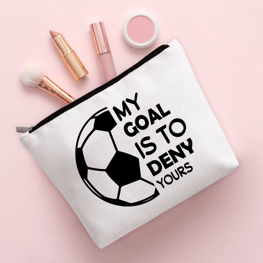 BiuNiuring Soccer Goalkeeper Gifts for Women, Girls Soccer Bag, Soccer Gift for Soccer Lover, Soccer Makeup Bag, My Goal Is to D