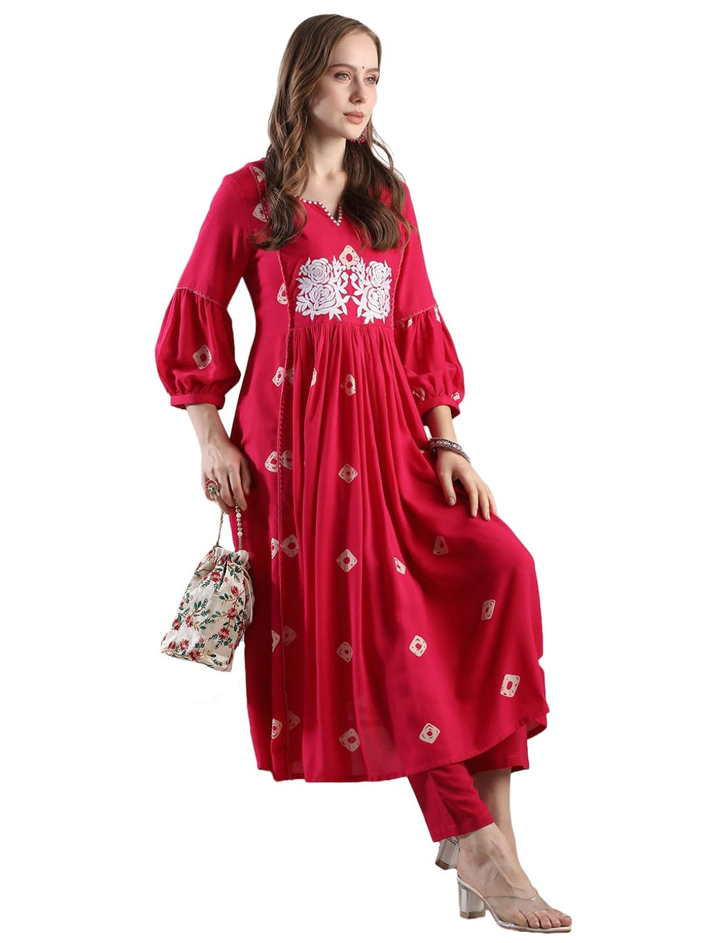 ANNI DESIGNER Women s Kurta with Trousers, Pink, Medium