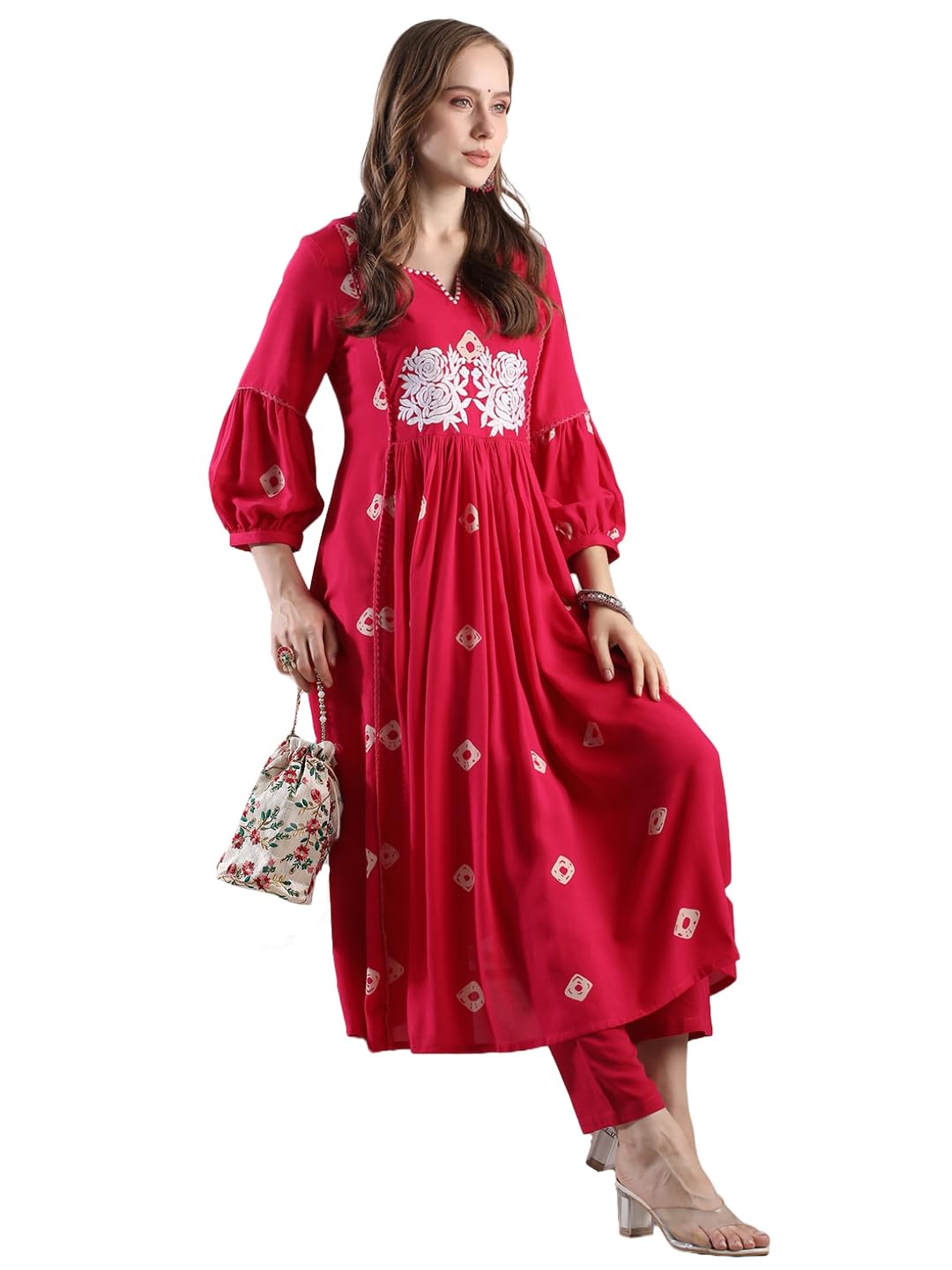ANNI DESIGNER Women s Kurta with Trousers, Pink, Medium