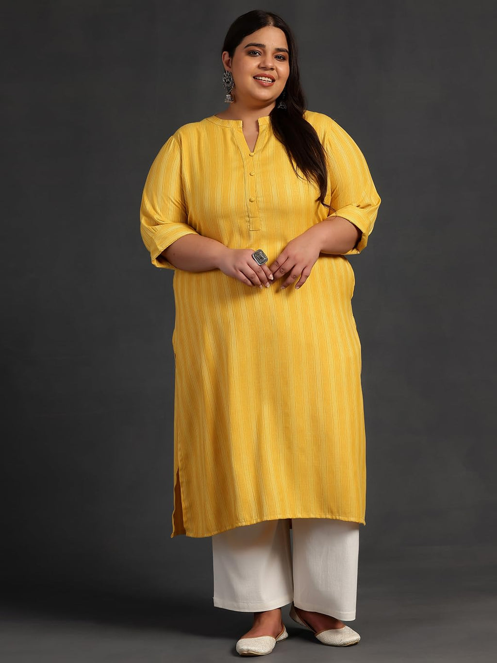 Extra Love By Libas Women'S Rayon Blend Woven Design Straight Kurta (25416_Yellow_3Xl)