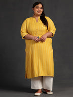 Extra Love By Libas Women'S Rayon Blend Woven Design Straight Kurta (25416_Yellow_3Xl)
