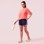 Enamor Womens Graphic Oversized Fit T-Shirt (E3G5_Coralpink Sunrise