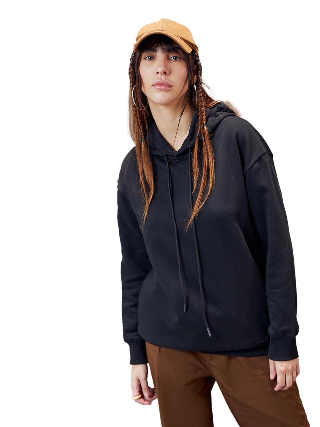 Bewakoof Heavy Duty 1.0 Womens Solid Regular Fit Plus Size Hoodies_368865_Black_4XL