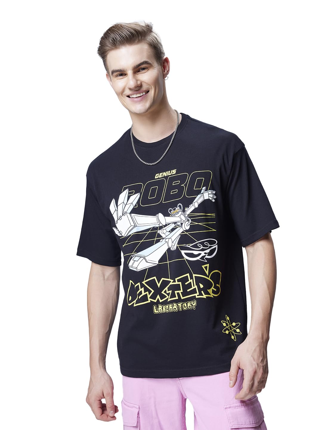 Bewakoof Official Cartoon Network Merchandise Mens Graphic Printed Oversized T-Shirt_608712_Black_S