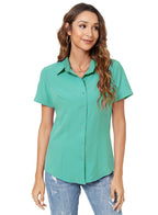 Atnlewhi Womens Button Down Shirts Short Sleeve Business Collared Work Office Formal Button Up Blouse Shirt Light Green