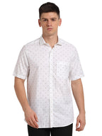 Turtle Men Pure Cotton Slim Fit Printed Half Sleeve White Formal Shirt