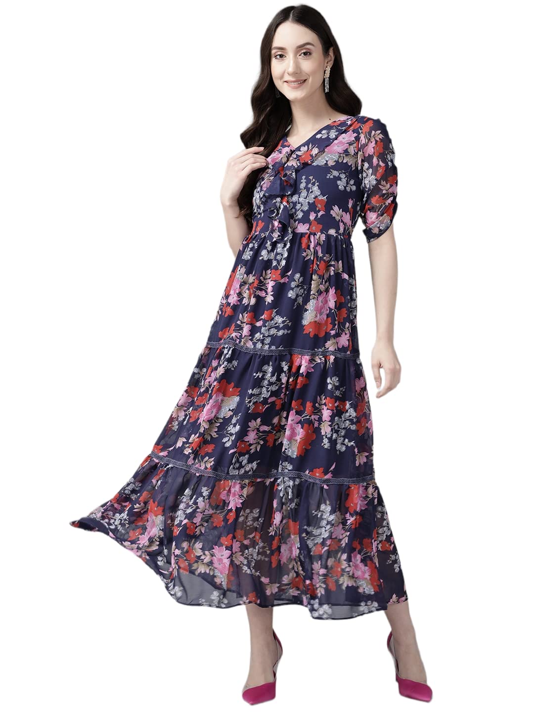Aarika WomenS Georgette A-Line Maxi Dress (Dr-Aw-006_Navy Blue