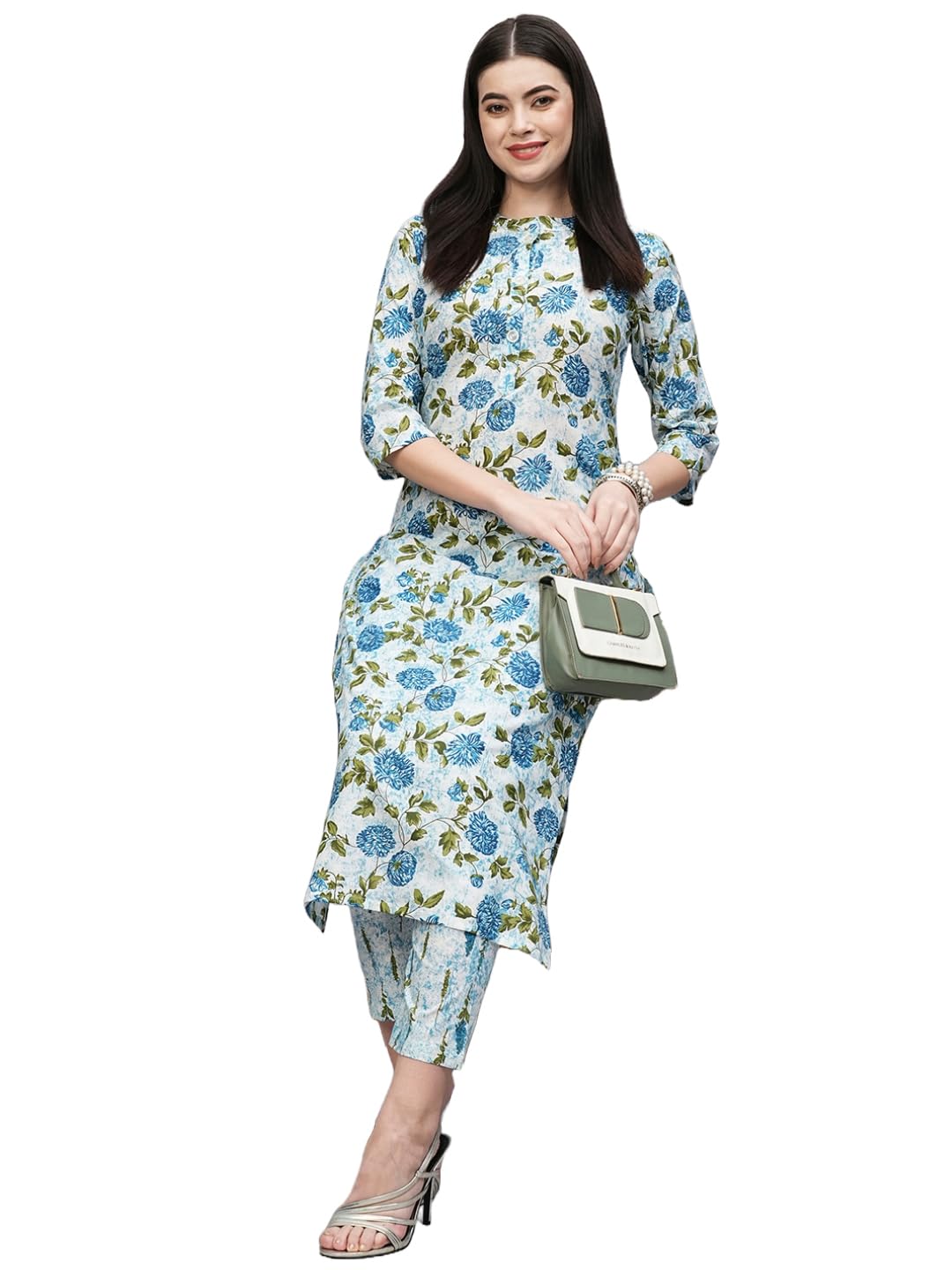 ANNI DESIGNER Womens Cotton Blend Straight Printed Kurta with Pant (Dafiya Blue_XL_Blue_X-Large)