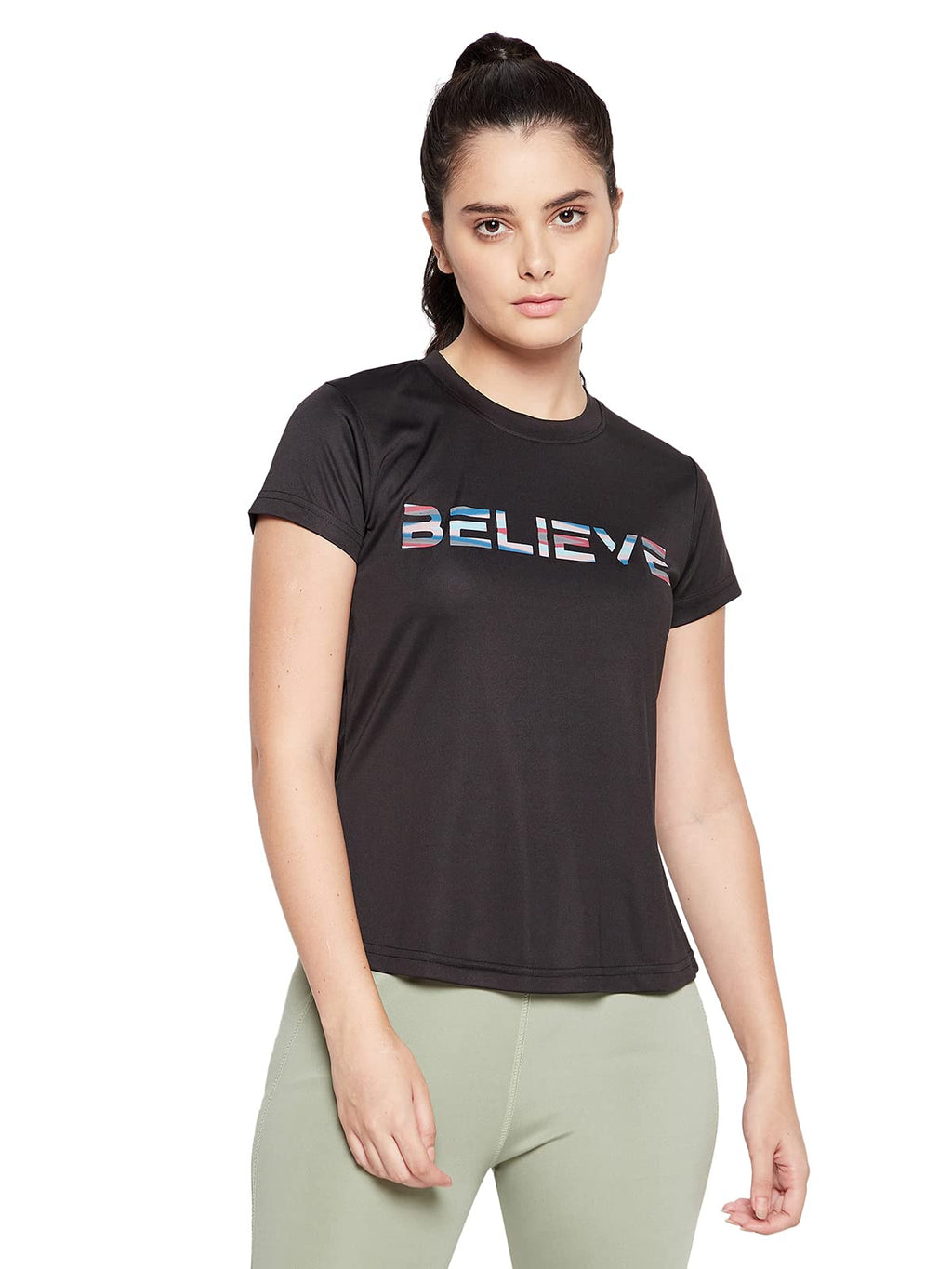 Clovia WomenS Comfort Fit Activewear Short Sleeves Sports T-Shirt (At0160P13_Black_Xl)