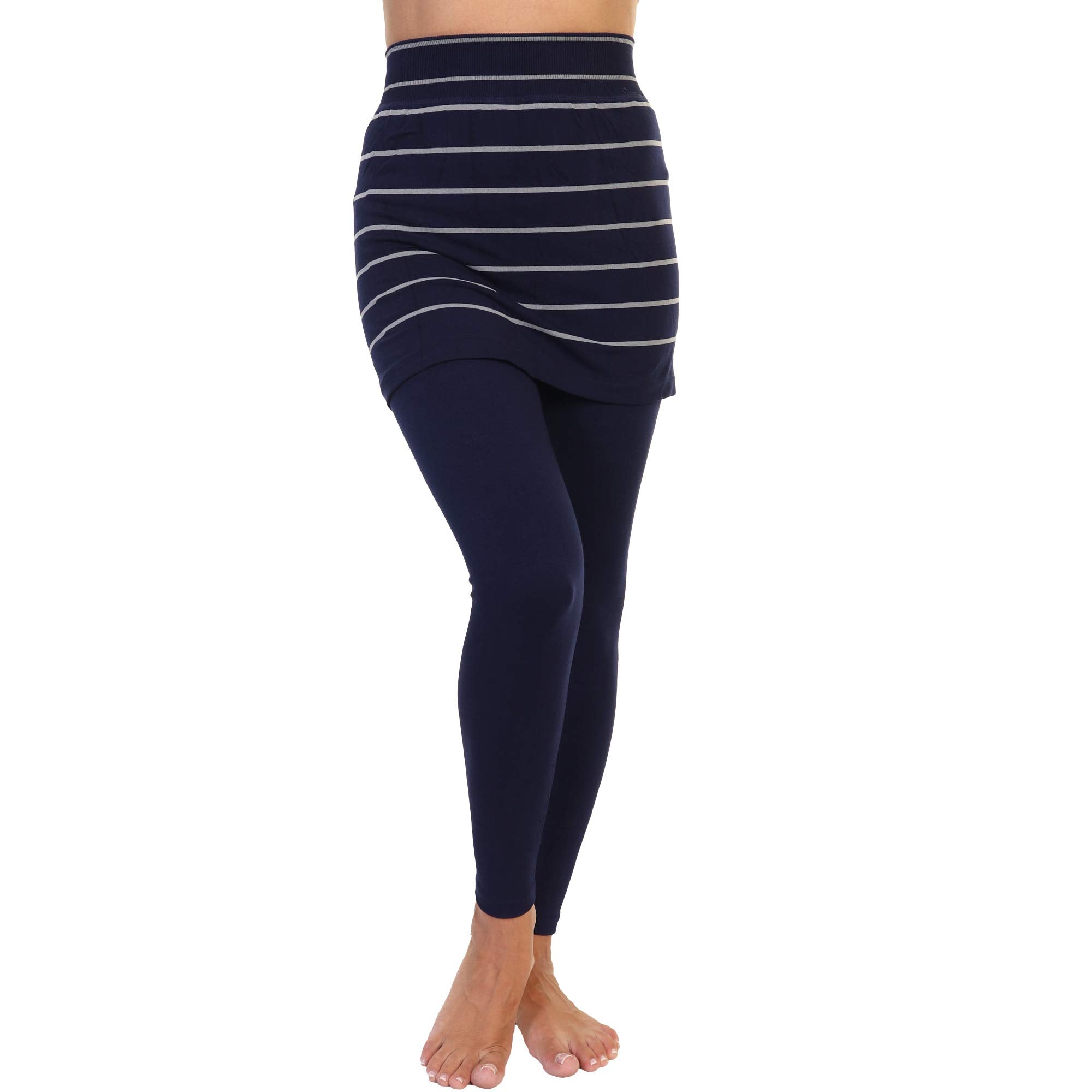 Angelina Women's Cotton Comfort High Waisted Leggings with Mini Skirt, 021_NAVSTR_1X-2X