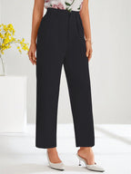 Shasmi Womens Black High Waist Pleated Straight Leg Trousers  Elegant Solid Color Work Pants with Pockets, Casual Office Wear Po