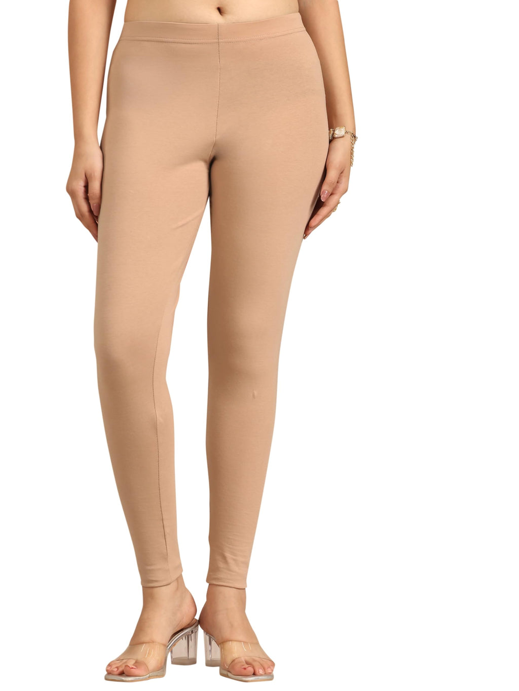 Gerua by Libas Solid Cotton Legging Beige