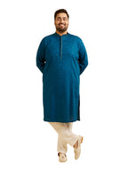 Manyavar Mens Cotton Self-Design Kurta Pyjama Set (Blue,04XL)