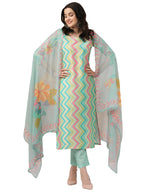 ANNI DESIGNER Womens Rayon Blend Straight Printed Kurta with Pant & Dupatta (Zaggu Pista_3XL_Pista_XXX-Large)
