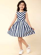 A.T.U.N. (ALL THINGS UBER NICE) Girls Navy Stripe Sleeveless Fit and Flare Knee Length Dress