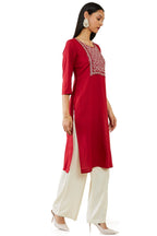 Soch Women Maroon Rayon Embroidered Kurta