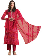ANNI DESIGNER Womens Rayon Blend Straight Bandhej Printed Kurta with Pant & Dupatta (TURAE RANI-VKS04_L_Pink_Large)