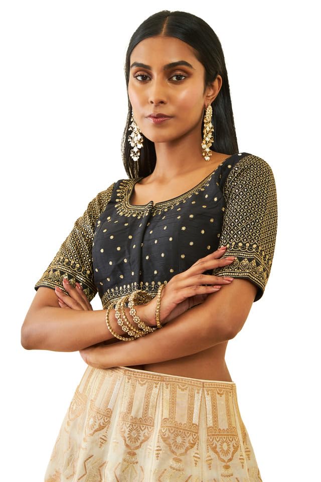 Soch Women Tussar Sequin Embellished and Embroidered Front-Open Blouse