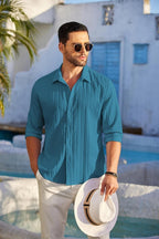 Deelmo MenS Regular Fit Solid Pattern Polyester Blend Shirt With Collared Neck Long Sleeve And Standard Length | Shirt For Man