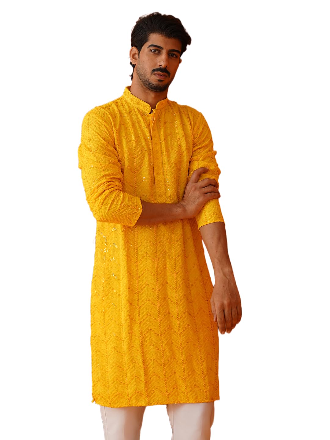 Jompers Mens Embroidered Sequined Viscose Straight Kurta Pyjama Set