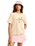 The Souled Store by The Sea Women and Girls Short Sleeves Round Neck Cotton Relaxed Fit T-Shirts Off White
