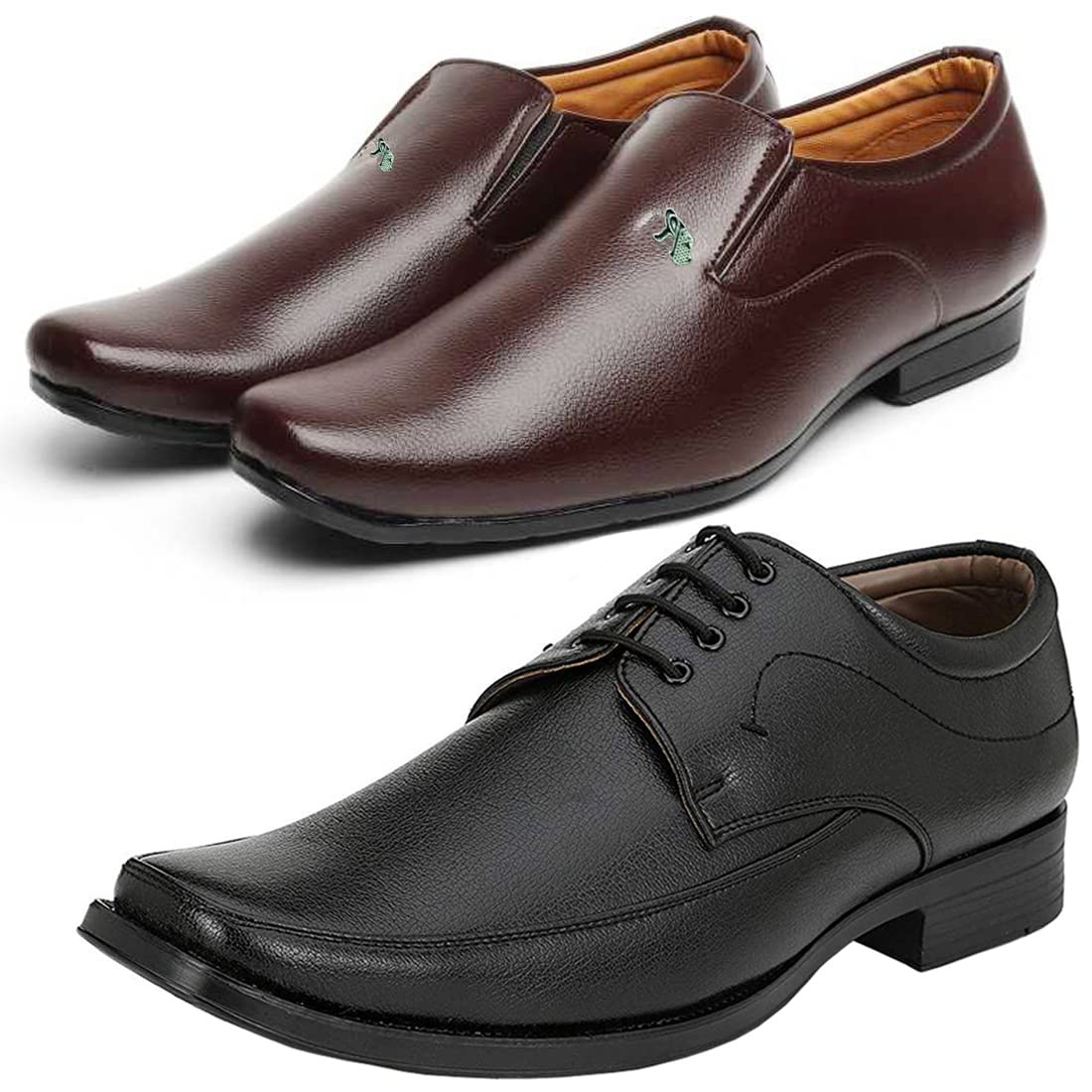 Graceful Trendy Formal Shoes/Party Shoes/ 2 Shoes Combo with Free Belt for Men and Boys (BAZAAR8177_VTR002BdrBlk2005Brwn) Mu 7