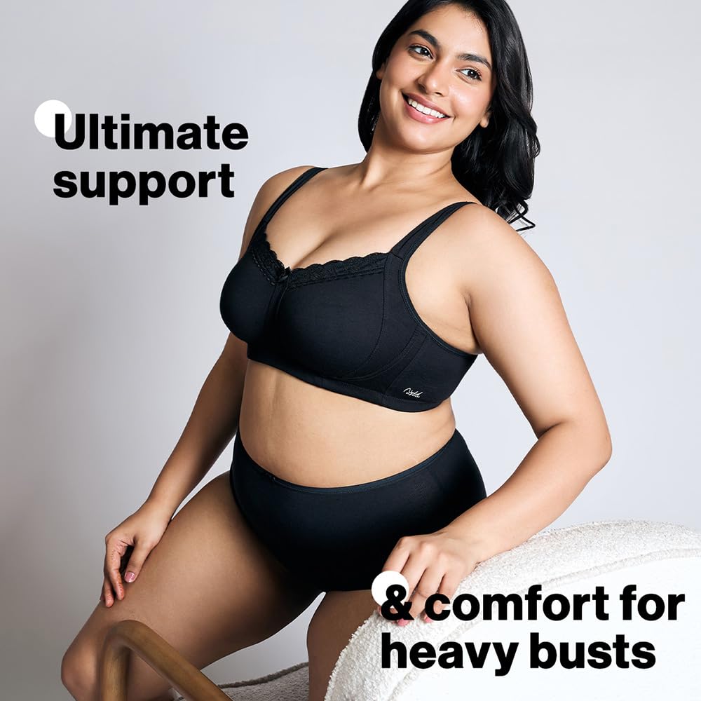 Nykd (Nyb190 Cotton Non Padded & Non Wired Everyday Lace Bra For Women | Full Coverage Bra With Super Soft Wide & Thick Straps -