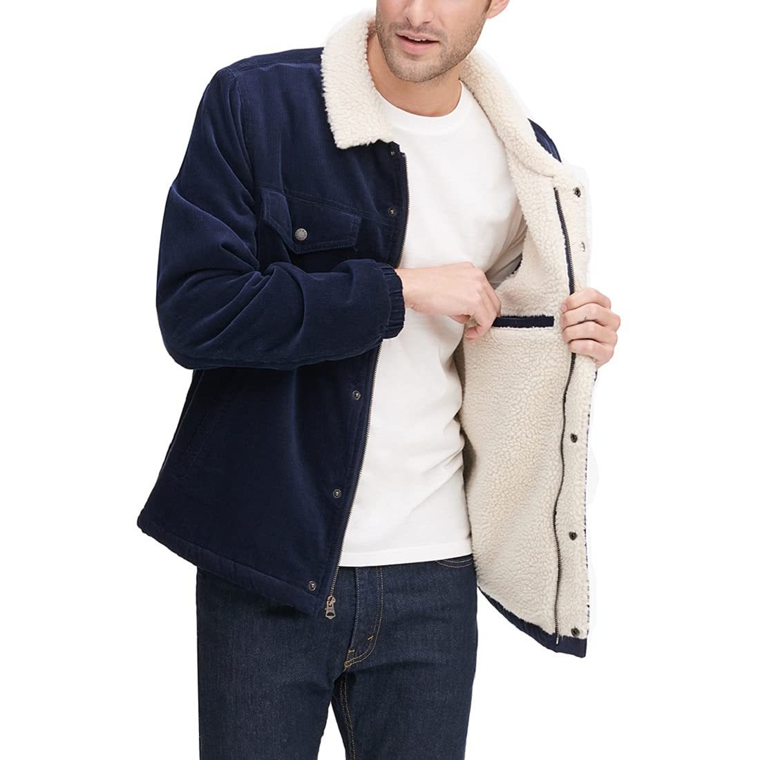 Levi's Men's Corduroy Sherpa Trucker Jacket, Navy, X-Large