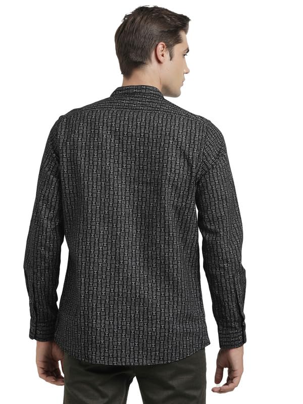 Turtle Men 100% Cotton Printed Full Sleeve Casual Black Kurta Shirt
