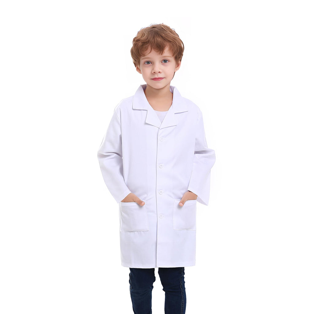 TopTie Kids Lab Coat for School Scientists Halloween Costume-White-10/12