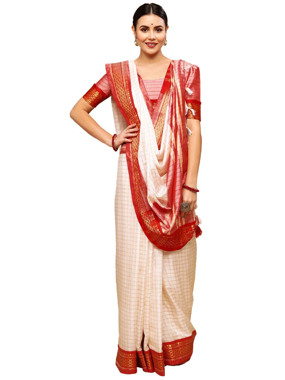 Satrani Womens Woven Silk Blend Saree (2347S254NA_Off White4)