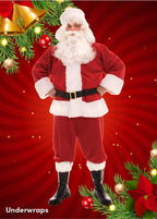 Underwraps Men's Plush Santa, Red/White/Black, One Size