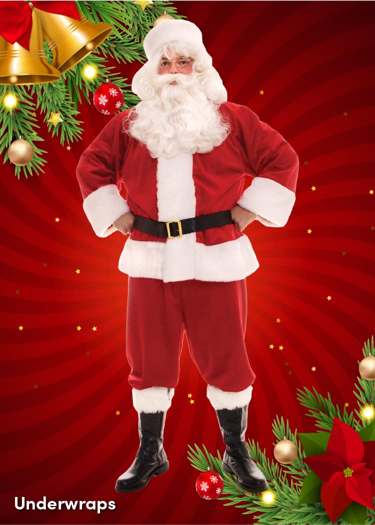 Underwraps Men's Plush Santa, Red/White/Black, One Size