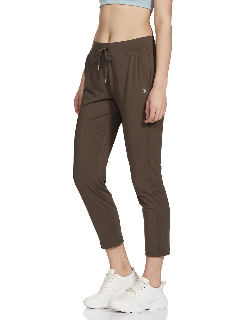 Enamor Athleisure Womens Mid Rise Relaxed Fit 7/8 Length Quick Dry 4 Way Stretch Antimicrobial Smart Active Travel Pants - E068