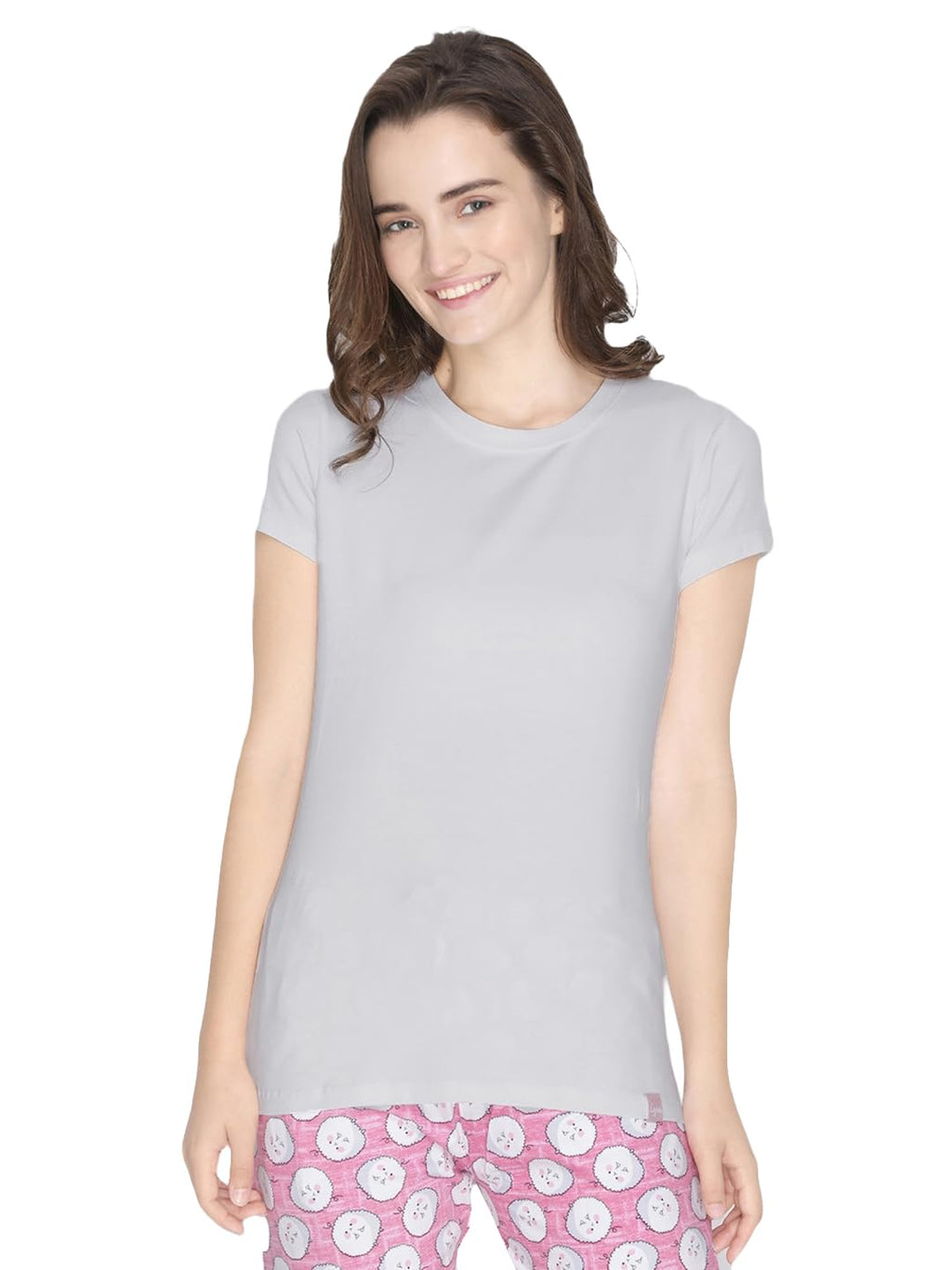 Lyra Women Solid Round Neck Tshirt Grey Melange