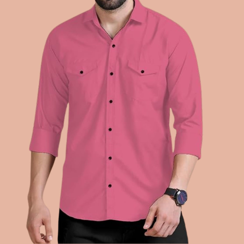 Rebelify Double Pocket MenS Casual Shirt - Regular Fit, Solid Spread Collar, Versatile Everyday Wear, Comfortable And Stylish De
