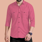 Rebelify Double Pocket MenS Casual Shirt - Regular Fit, Solid Spread Collar, Versatile Everyday Wear, Comfortable And Stylish De