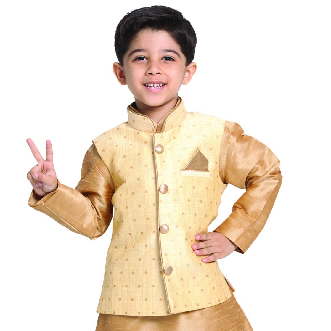 Jbn Creation Vastramay Gold Cotton Silk Blend Boys Nehru Modi Jacket  (Vasbj009Go) For 1824 Months 18-24