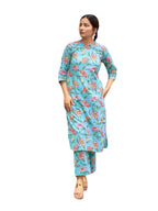 Greciilooks Women Rayon A-Line Regular Fit Kurta Set (Blue, Xx-Large)