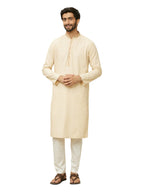 Manyavar Mens Beige Cotton Self Design Kurta Pyjama Set