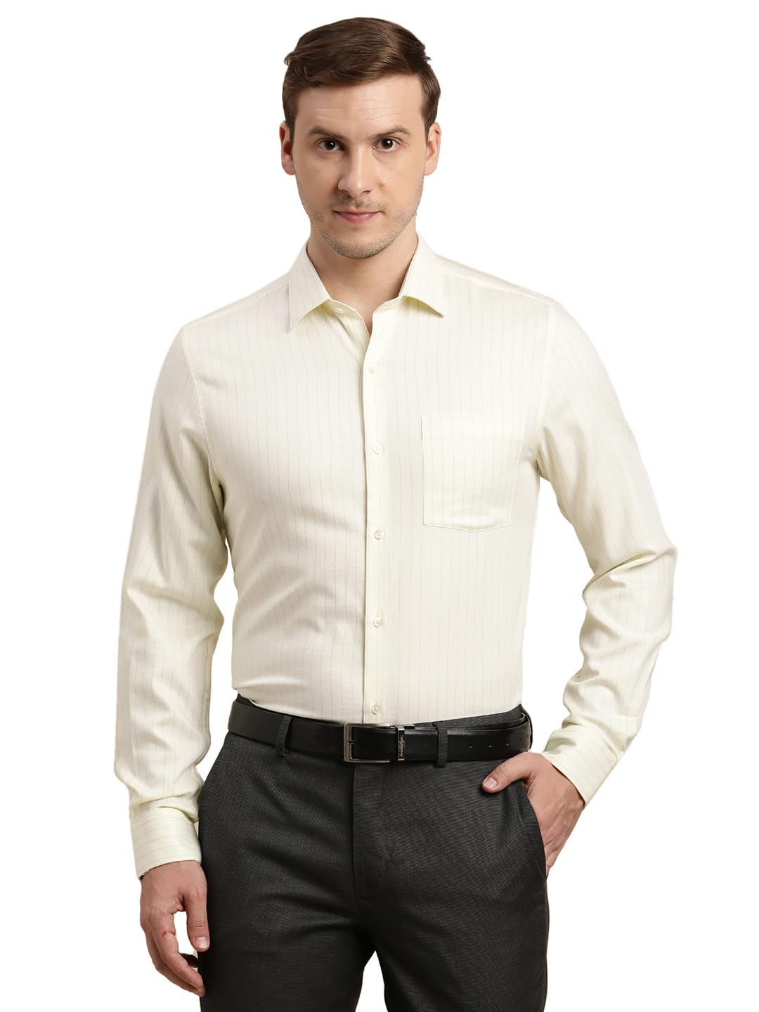 Turtle Men 100% Cotton Slim Fit Cream Stripe Formal Shirt