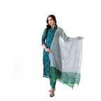 Modestouze Attires WomenS Rayon Blend Floral Printed Salwar Suit Set | V Neck 3/4 Sleeve Calf Length Kurta And Dupatta With Pri