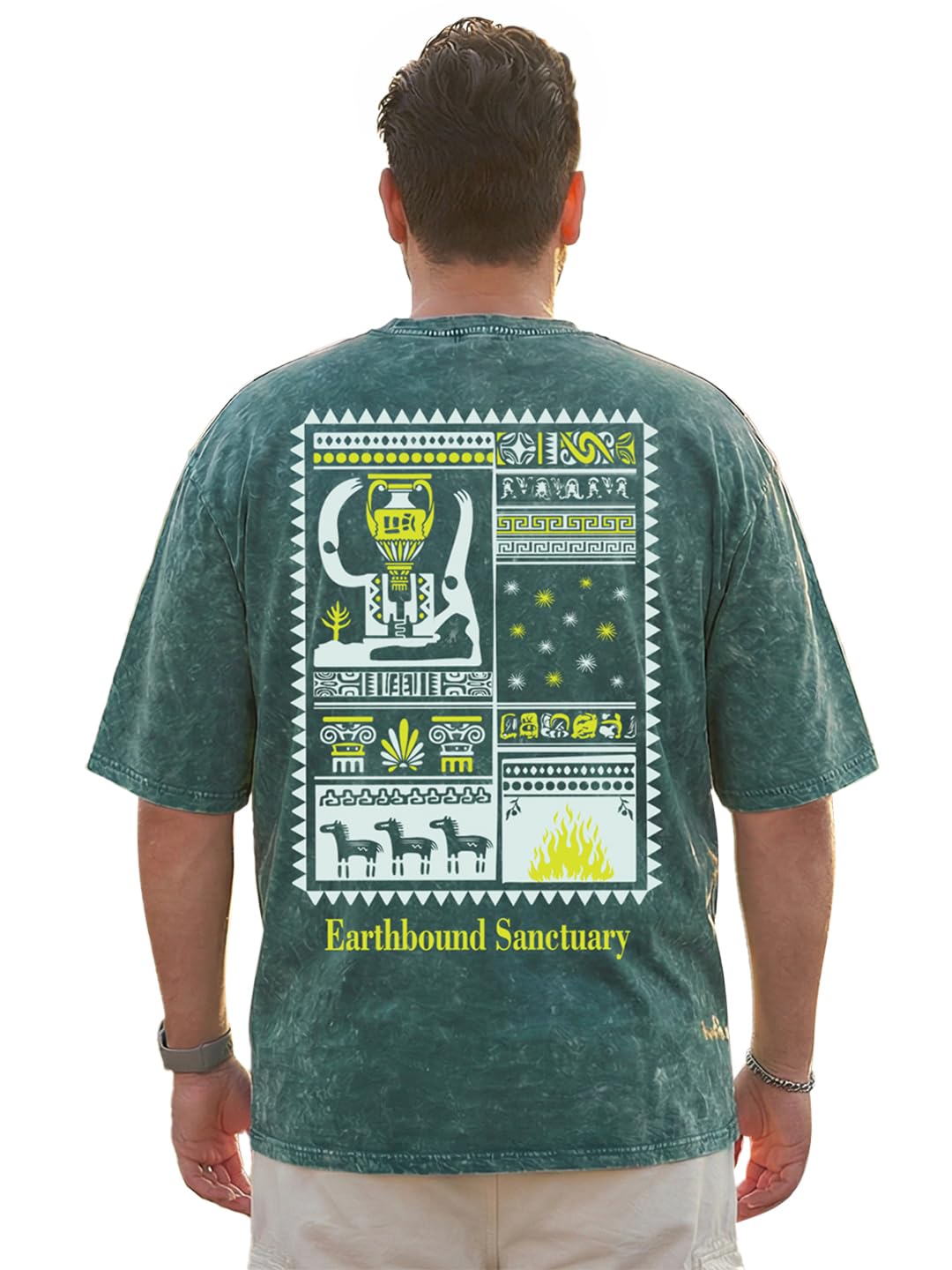 Bewakoof MenS Graphic Print Oversized Fit Half Sleeve Round Neck Pure Cotton Plus Size T-Shirt_694249_Green_6Xl