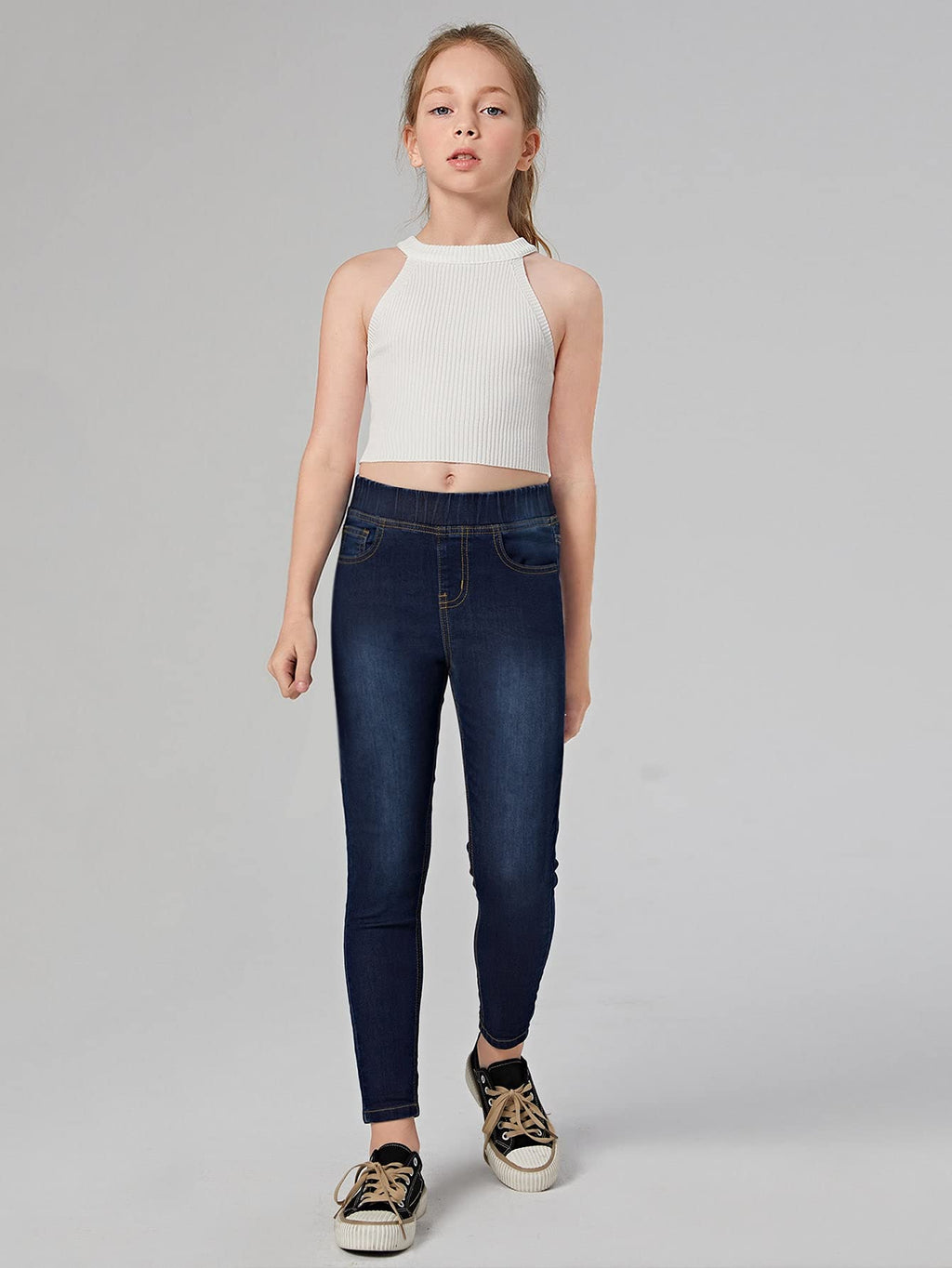 Kotty Girls Regular Fit Cotton Blend Solid Jeans Denim Blue
