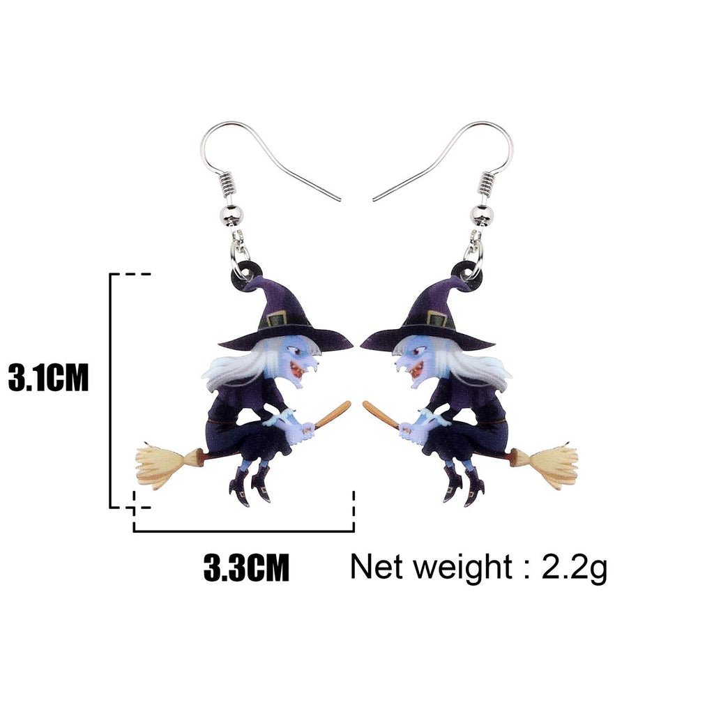 NEWEI Acrylic Halloween Broom Hat Witch Pumpkin Earrings Big Long Dangle Drop For Women Festival Jewelry Gifts Charm (Multicolor