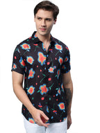 Veirdo Men's Floral Printed Polyester Short Sleeve Spread Collar Shirt
