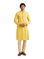 Manyavar Mens Cotton Self-Textured Kurta Set (Mustard,XXXL)