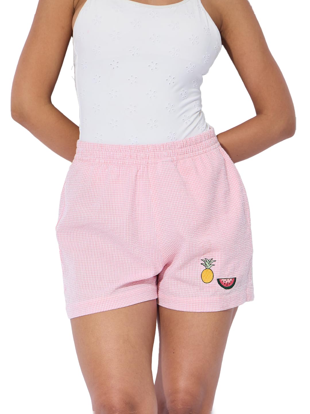The Souled Store Scarlet Women and Girls Pull On Pink Embroidered Cotton Boxer Shorts