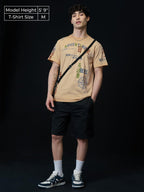 The Souled Store Relaxed T-Shirt: Adventure Men and Boys Short Sleeves Round Neck Beige Graphic Printed Relaxed Fit Cotton T-Shi